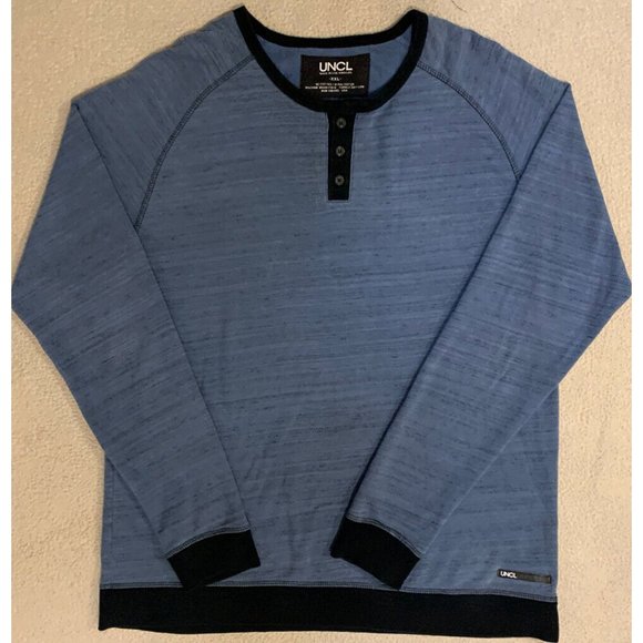 UNCL Men’s 2XL T shirt henley collar 3 button blue Long sleeve designer - Picture 1 of 9